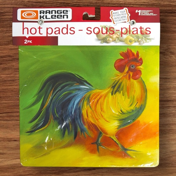 Rooster Tin Metal Hot Pads Trivets Colorful Whimsical Square 7x7 in 4 Hot Pads - Picture 8 of 16